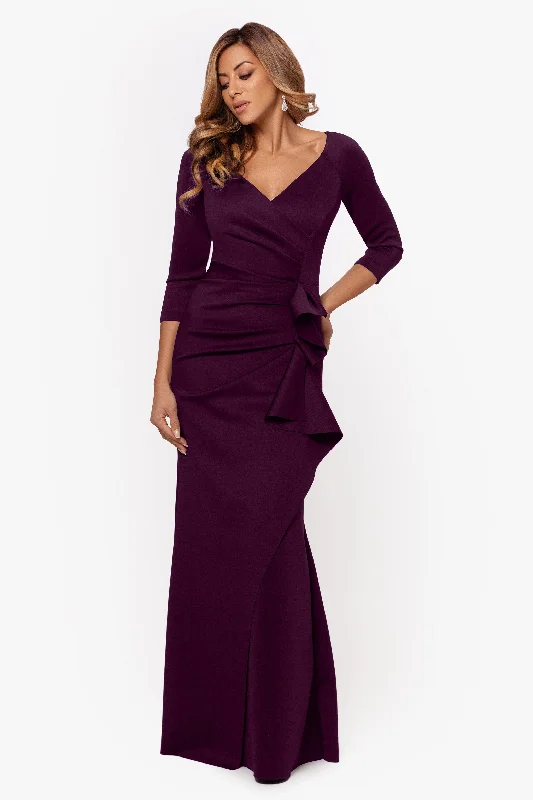 Petite "Lexi" Side-Slit Scuba V-Neck Party Dress Pleated Skirt Elegant