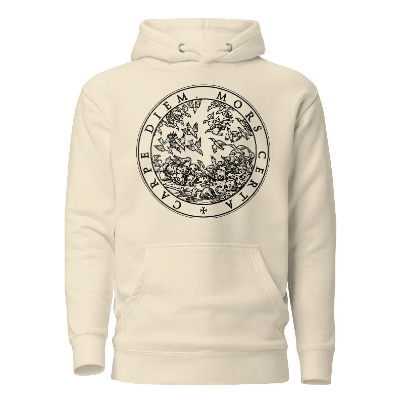Seize the Day Death is Certain Motto Hoodie Hoodie with Hem Fringe Bohemian Relaxed