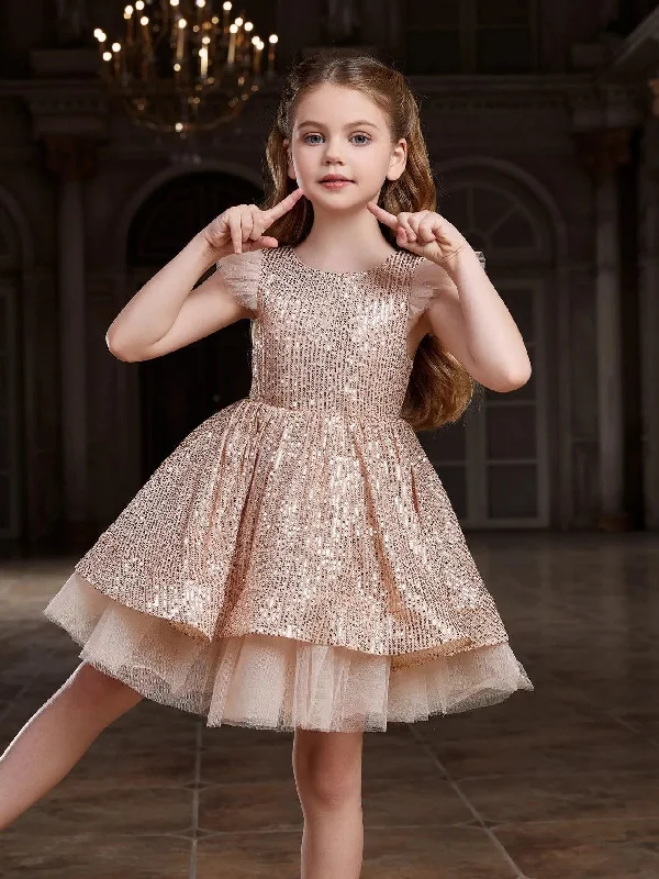 Tween Girls' Sparkling Cap Sleeves Sequin Party Dress Tunics Brand named