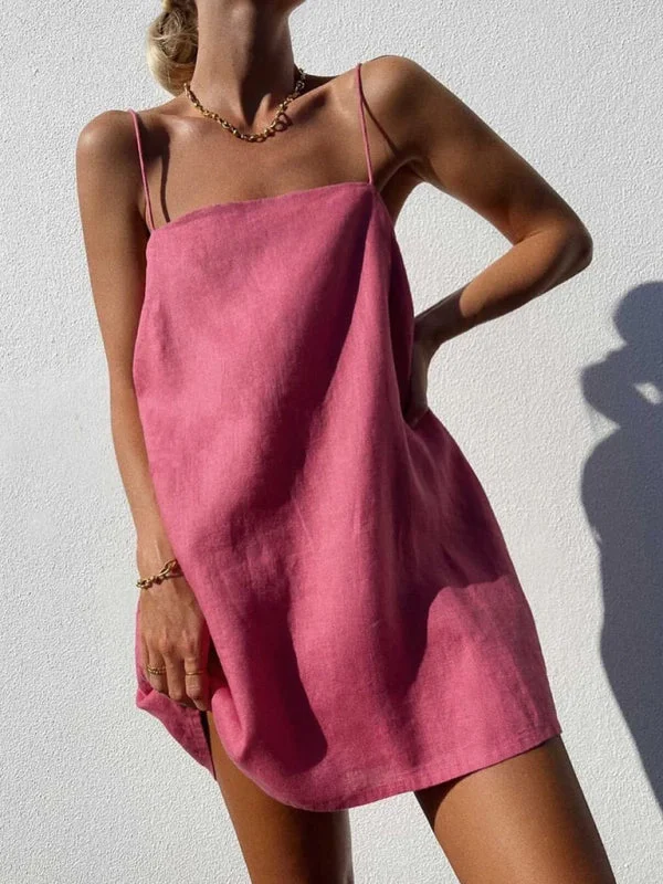 New casual cotton and linen suspender comfortable holiday dress A-Line Day Work