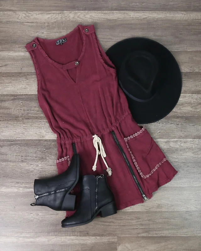 Casual And Comfy Drawstring Waist Dress in Burgundy Tunics Business professional