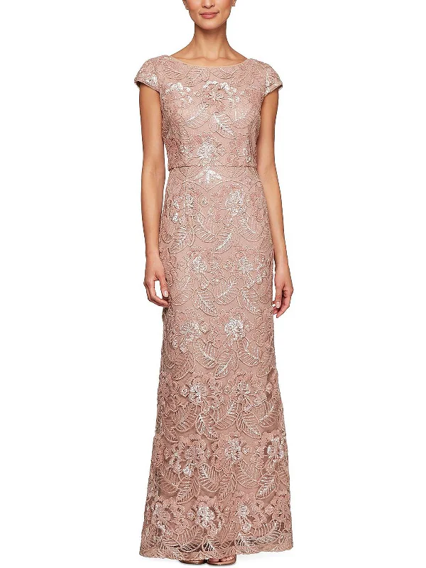 Womens Floral Sequin Evening Dress Tunics Fashionable trendy