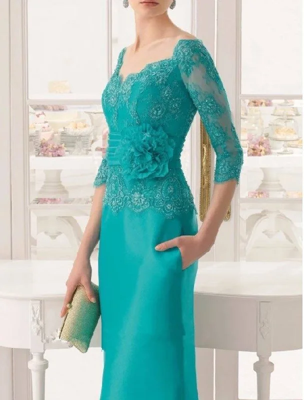 Mint Green Mother Of The Bride Dresses Sheath 3/4 Sleeves Appliques Beaded Long Wedding Party Dress Mother Dress For Wedding Tunics Business professional Mint Green Mother Of The Bride Dresses Sheath 3/4 Sleeves Appliques Beaded Long Wedding Party Dress Mother Dress For Wedding Tunics Business professional