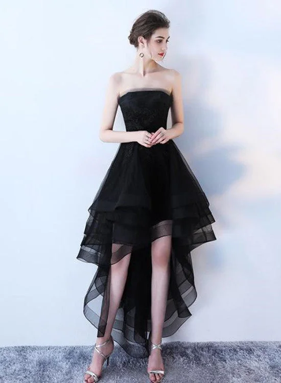Fashionable High Low Tulle Black Party Dresses, Handmade Lace-up Formal Gowns Tunics Cozy soft Fashionable High Low Tulle Black Party Dresses, Handmade Lace-up Formal Gowns Tunics Cozy soft