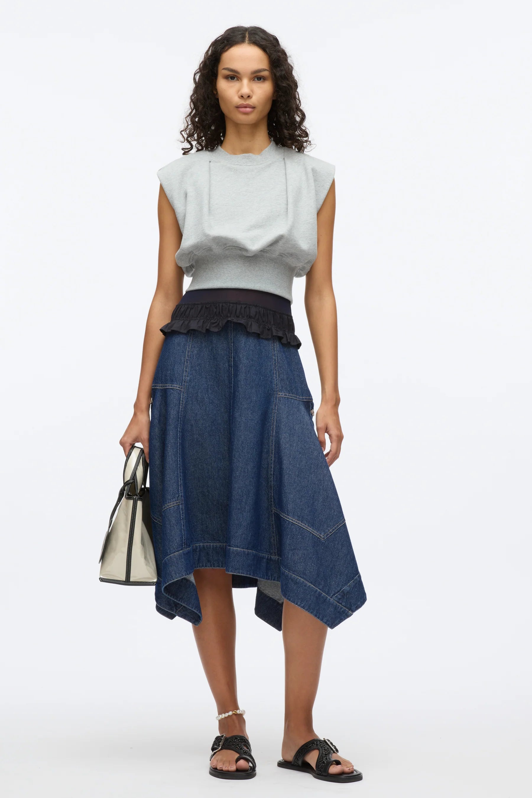 Terry Denim Combo Dress Boatneck Modish Everyday