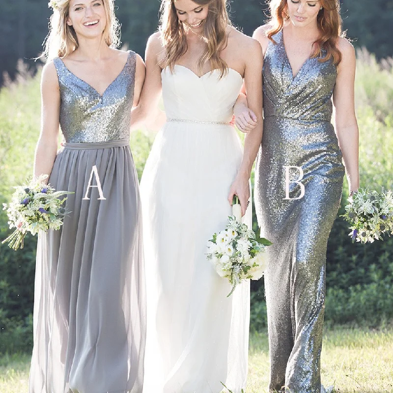 Gorgeous High Quality Mismatched Styles Sequin Long Cheap Wedding Party Dresses, WG161 Tunics Practical durable Gorgeous High Quality Mismatched Styles Sequin Long Cheap Wedding Party Dresses, WG161 Tunics Practical durable
