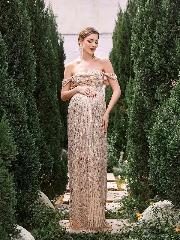 Maternity Off Shoulder Sequin Formal Party Dress Tunics Summer linen