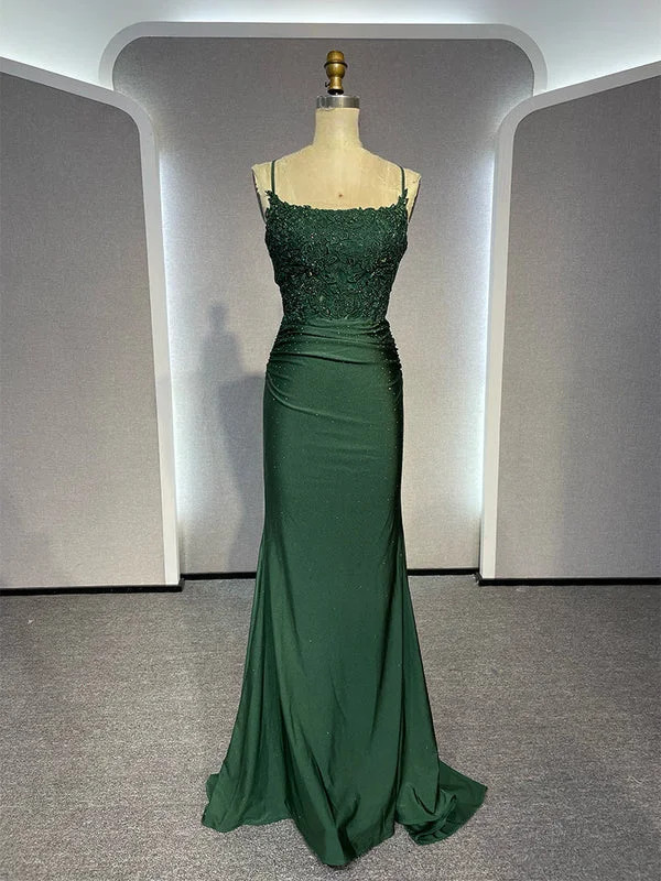 Dark Green Straps Appliques Mermaid Long Formal Prom Dress Party Dress, DP4763 Tunics Lace romantic Dark Green Straps Appliques Mermaid Long Formal Prom Dress Party Dress, DP4763 Tunics Lace romantic
