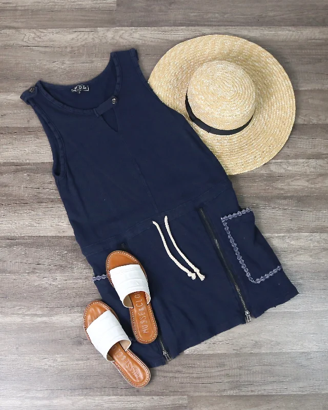 Casual And Comfy Drawstring Waist Dress in Navy Tunics Office stylish