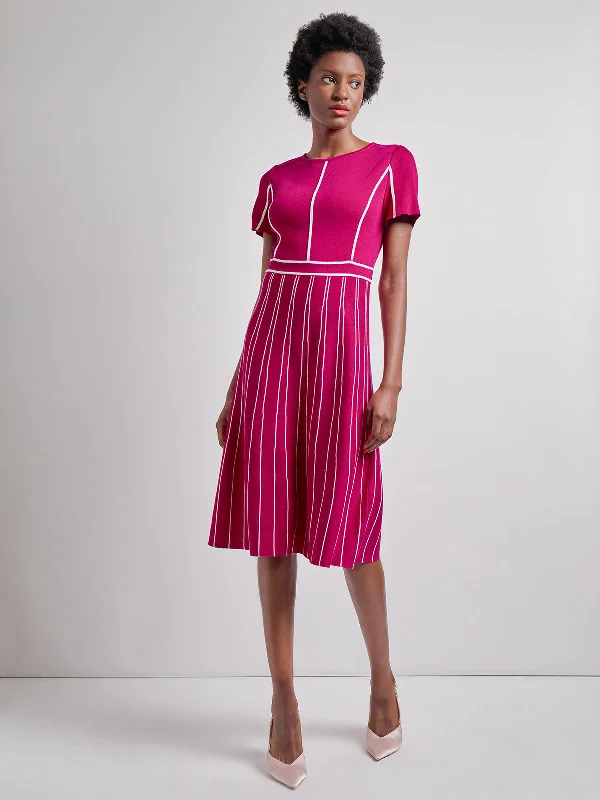Modern Fit Contrast Stripe A-Line Soft Knit Dress Tunics Plaid country