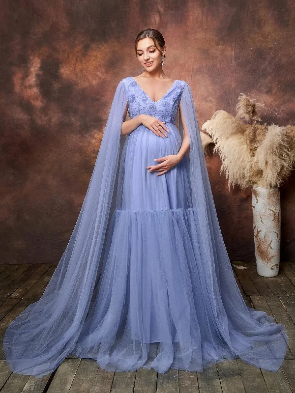 Maternity Plunging Neck Cloak Sleeves Tulle Overlay Party Dress Tunics Leisure comfortable Maternity Plunging Neck Cloak Sleeves Tulle Overlay Party Dress Tunics Leisure comfortable