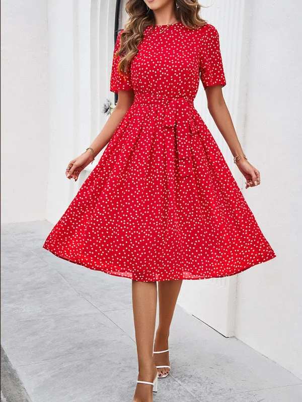 Women's elegant casual polka dot print strappy dress Tunics Versatile stylish