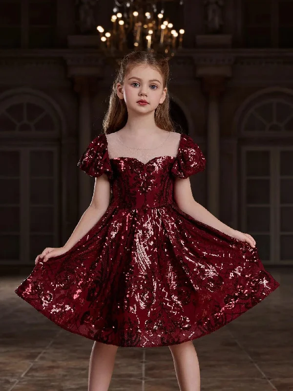 Tween Girls' Graphic Sequin Puff Sleeves Party Dress Tunics Sale discount