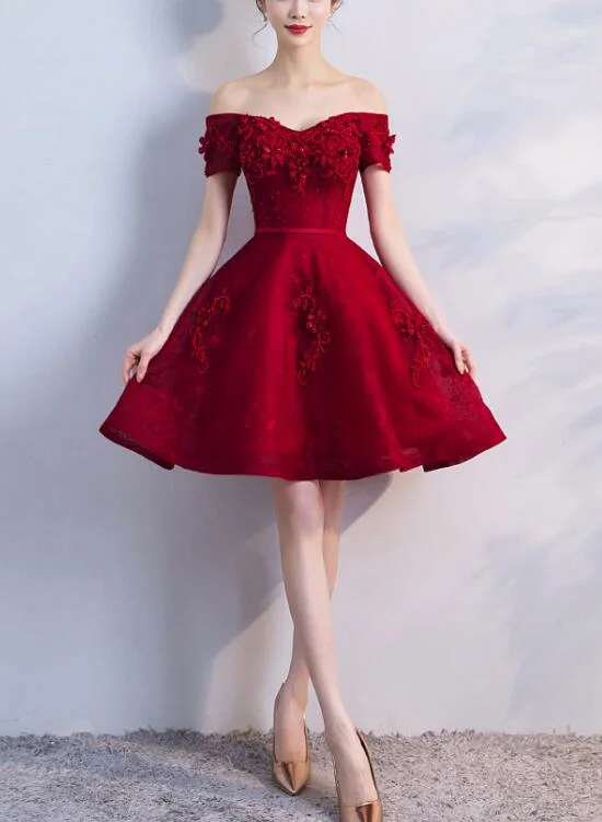 Adorable Wine Red Short Beaded Homecoming Dress, Short Prom Dress, Graduation Party Dress Tunics Chic fashionable Adorable Wine Red Short Beaded Homecoming Dress, Short Prom Dress, Graduation Party Dress Tunics Chic fashionable