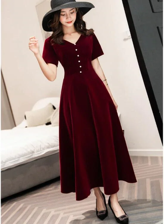 Custom Chiffon Wine Red Short Sleeves Party Dress for Holly Tunics Occasion special