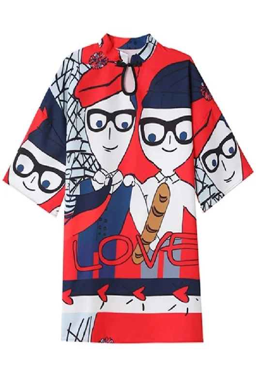 Alden Red Printed Dress empire Waist empire