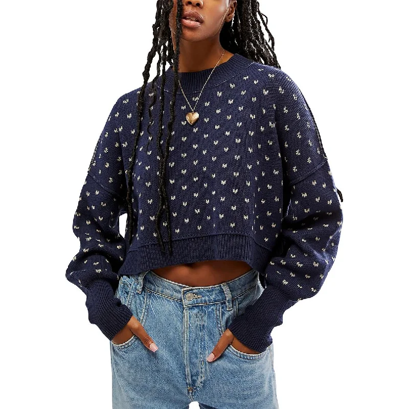 Free People Womens Pattern Knit Crop Sweater Cotton Fabric Linen Fabric Terry Fabric