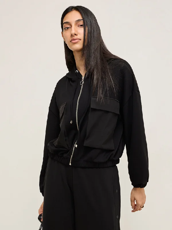 LOV Black Solid Jacket Cardigan Sweater Pullover