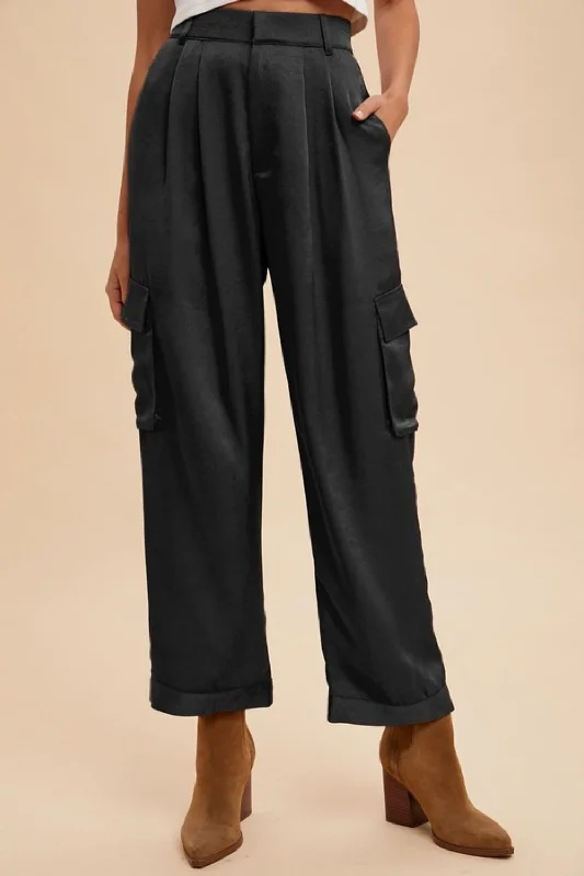 Hazel Blues® |  Annie Wear Wide Leg Cargo Satin Pants Elegant Trouser Pants