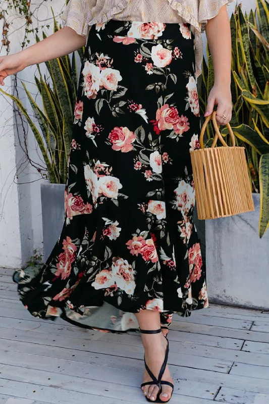Plus Size Floral High-Rise Skirt silk skirt sleek