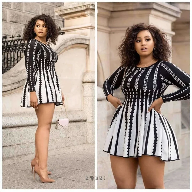 Autumn Winter Mini Knit Sweater Dress Zippered Front Buttoned Front Snap Front