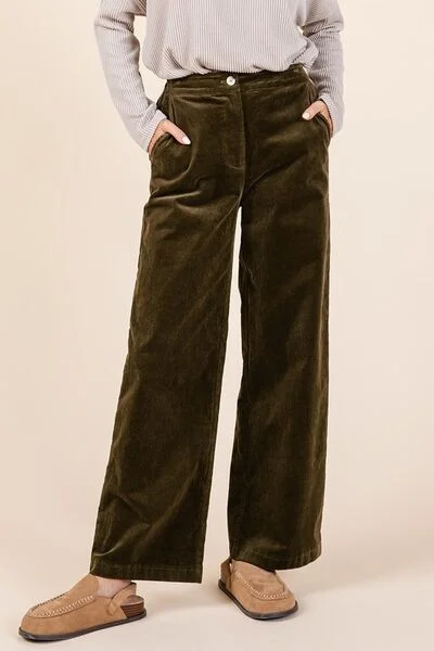 Hazel Blues® |  Mittoshop Corduroy Back Elastic Waist Pants Cozy Fitted Pants