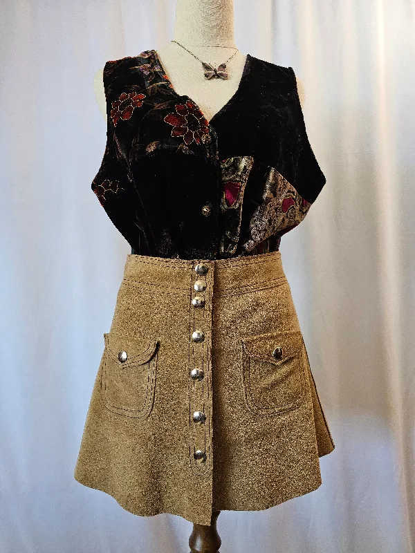 Vintage Suede button up 70s skirt size small 8 linen skirt airy