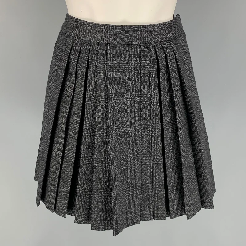 CELINE Size 4 Charcoal Plaid Wool Pleated Mini Skirt boho skirt vibe