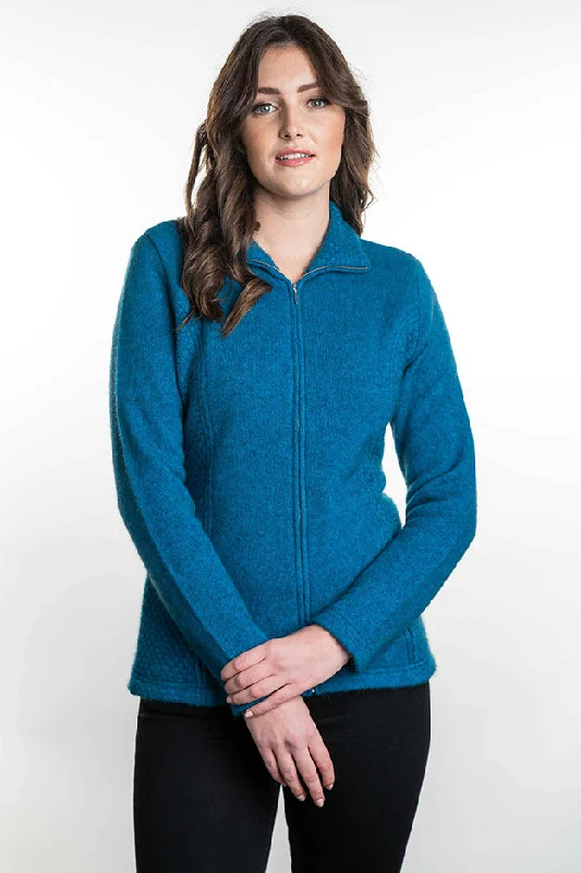 Textured Zip Jacket Boat Neck Shawl Collar Notched Collar