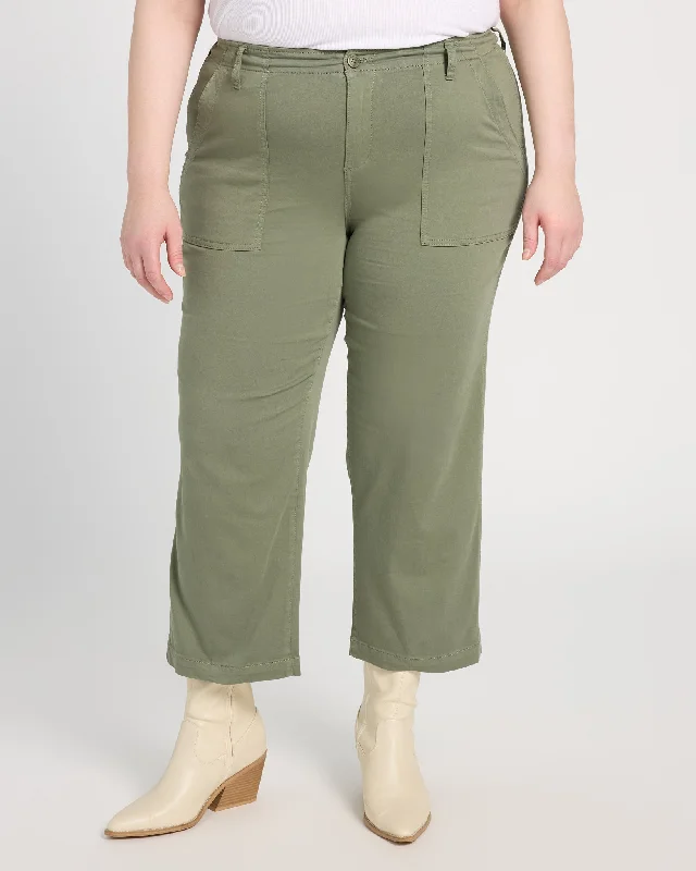 Plus Size Cargo Wide Leg Crop Pant Lightweight Linen Pants