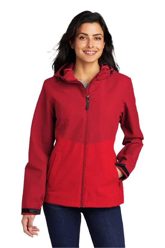 Port Authority Womens Tech Wind & Water Resistant Full Zip Hooded Rain Jacket - Sangria Red/True Red - Closeout Welt Pockets Slit Pockets Flap Pockets Port Authority Womens Tech Wind & Water Resistant Full Zip Hooded Rain Jacket - Sangria Red/True Red - Closeout Welt Pockets Slit Pockets Flap Pockets