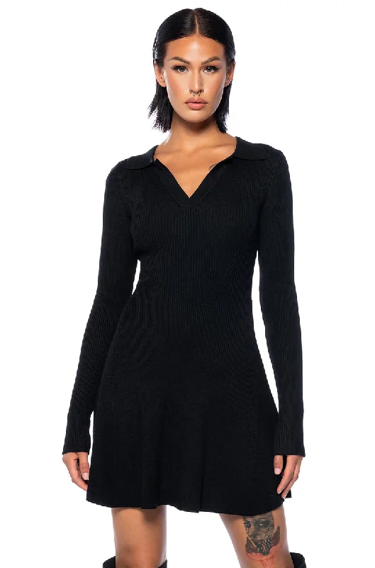 ELLA SWEATER KNIT COLLARED MINI DRESS Machine Wash Dry Clean Hand Wash