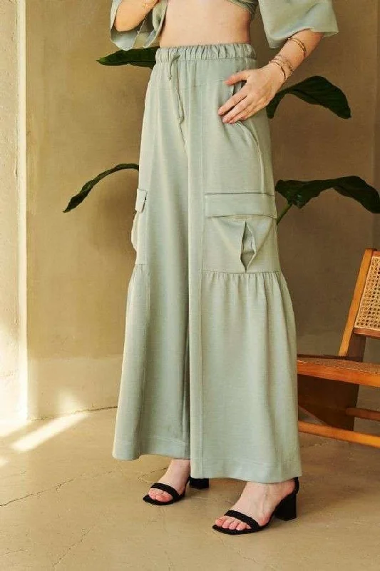 Hazel Blues® |  Davi & Dani Drawstring Ruched Detail Wide Leg Pants Comfortable Wide-Leg Pants