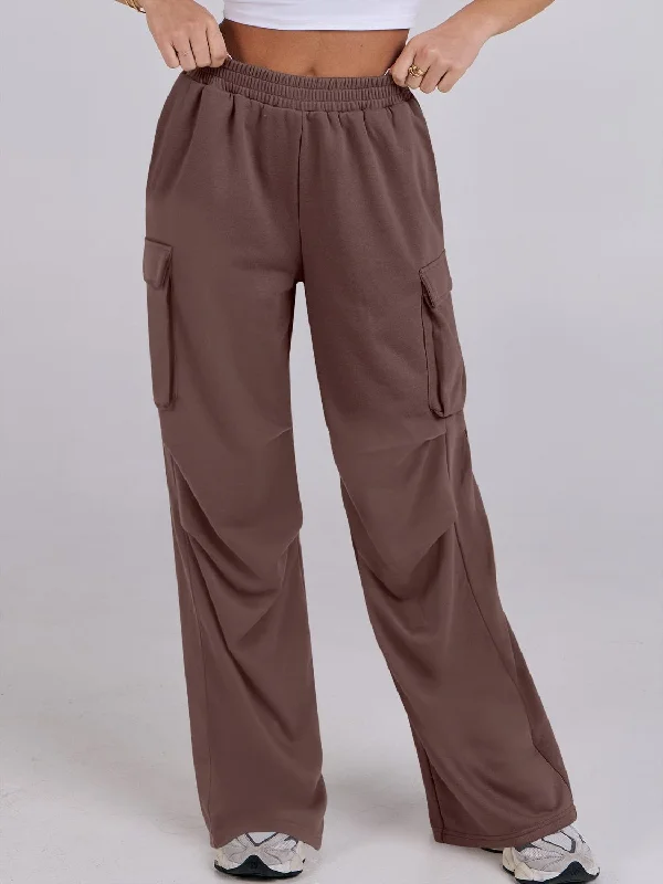Hazel Blues® |  Elastic Waist Wide Leg Pants with Pockets Fashionable Sporty Pants