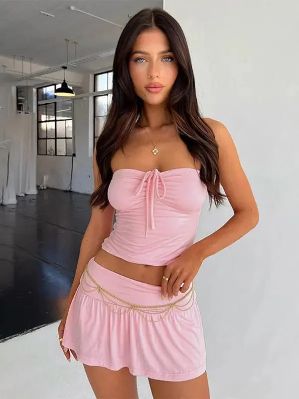 Blue Zone Planet | smocked corded tube top with wide swing A-line pants and skirt suit Classic Pleated Pants Blue Zone Planet | smocked corded tube top with wide swing A-line pants and skirt suit Classic Pleated Pants