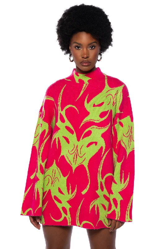 MUSHU GRAPHIC SWEATER MINI DRESS Stretchy Elastic Breathable
