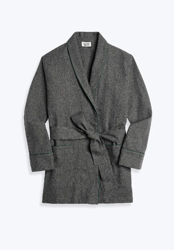 Agnelli Smoking Jacket in Charcoal Grey Flannel Toggled Jacket Drawstring Jacket Belted Jacket Agnelli Smoking Jacket in Charcoal Grey Flannel Toggled Jacket Drawstring Jacket Belted Jacket