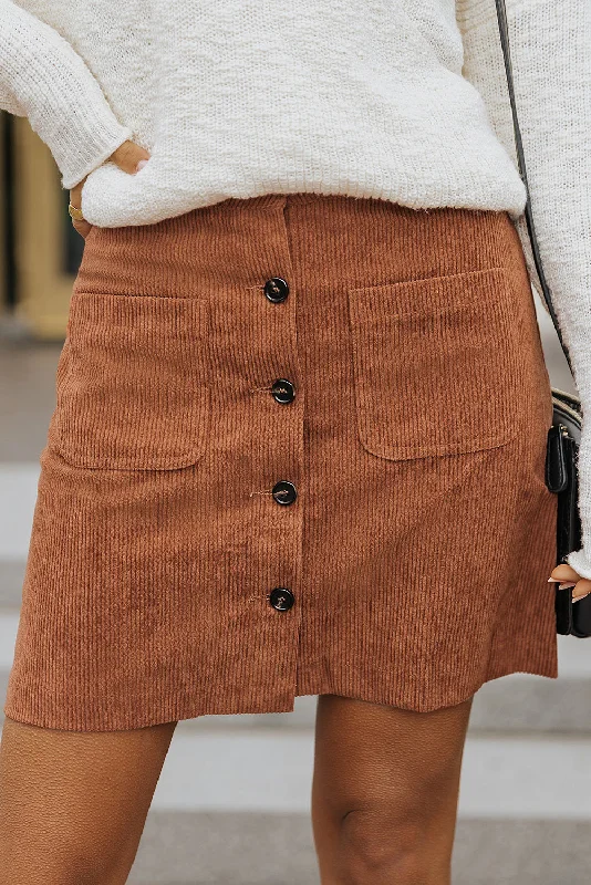 Brown Buttons Front Corduroy Mini Skirt cashmere skirt fine