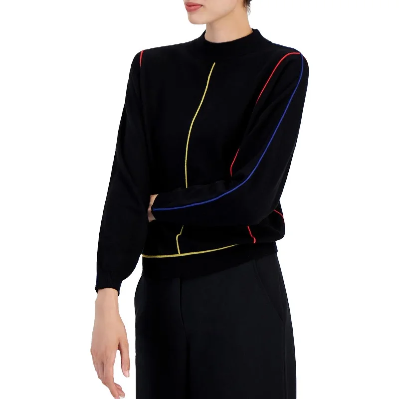 Tahari Womens Contrast Trim Knit Mock Turtleneck Sweater Thin Thick Dense