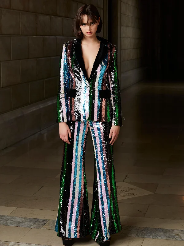 Multicolor Sequin V-Neck Pant Suit by Jovani M02942 Wide-Legged Palazzos