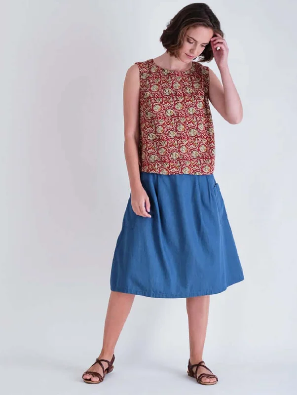 Eve Cotton Knee Length Skirt | Denim leather skirt bold