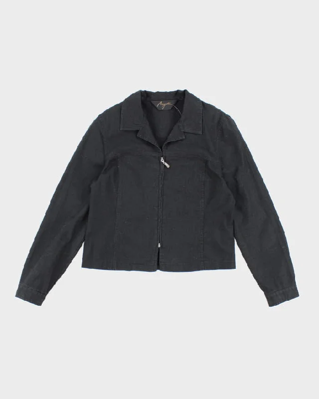 Women's Black Linen Zip Up Jacket - S Satin Jacket Silk Jacket Chiffon Jacket