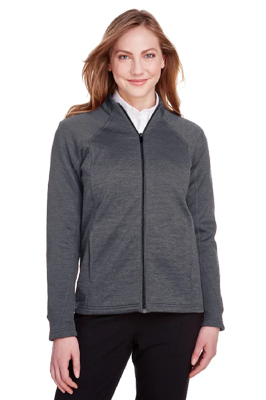 North End Womens Flux 2.0 Fleece Water Resistant Full Zip Jacket - Heather Carbon Grey/Black Zip Front Button Front Snap Front North End Womens Flux 2.0 Fleece Water Resistant Full Zip Jacket - Heather Carbon Grey/Black Zip Front Button Front Snap Front