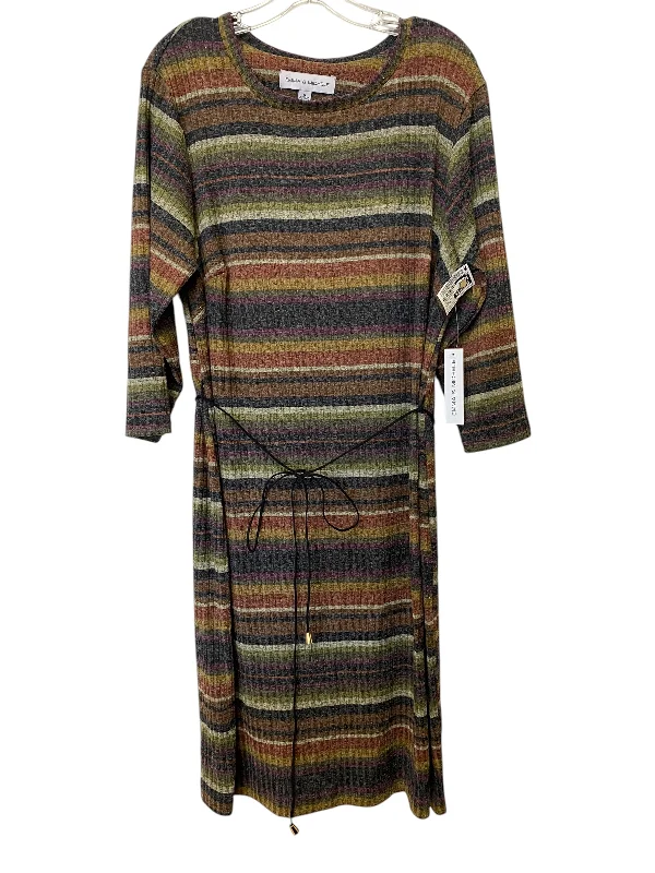 Dress Sweater By Emma And Michele In Striped Pattern, Size: 1x Silk Blend Satin Velvet Dress Sweater By Emma And Michele In Striped Pattern, Size: 1x Silk Blend Satin Velvet