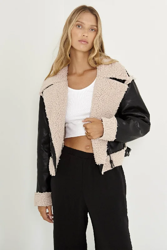 SNDYS Billie Aviator Jacket Black Wool Fabric Cashmere Fabric Tweed Fabric