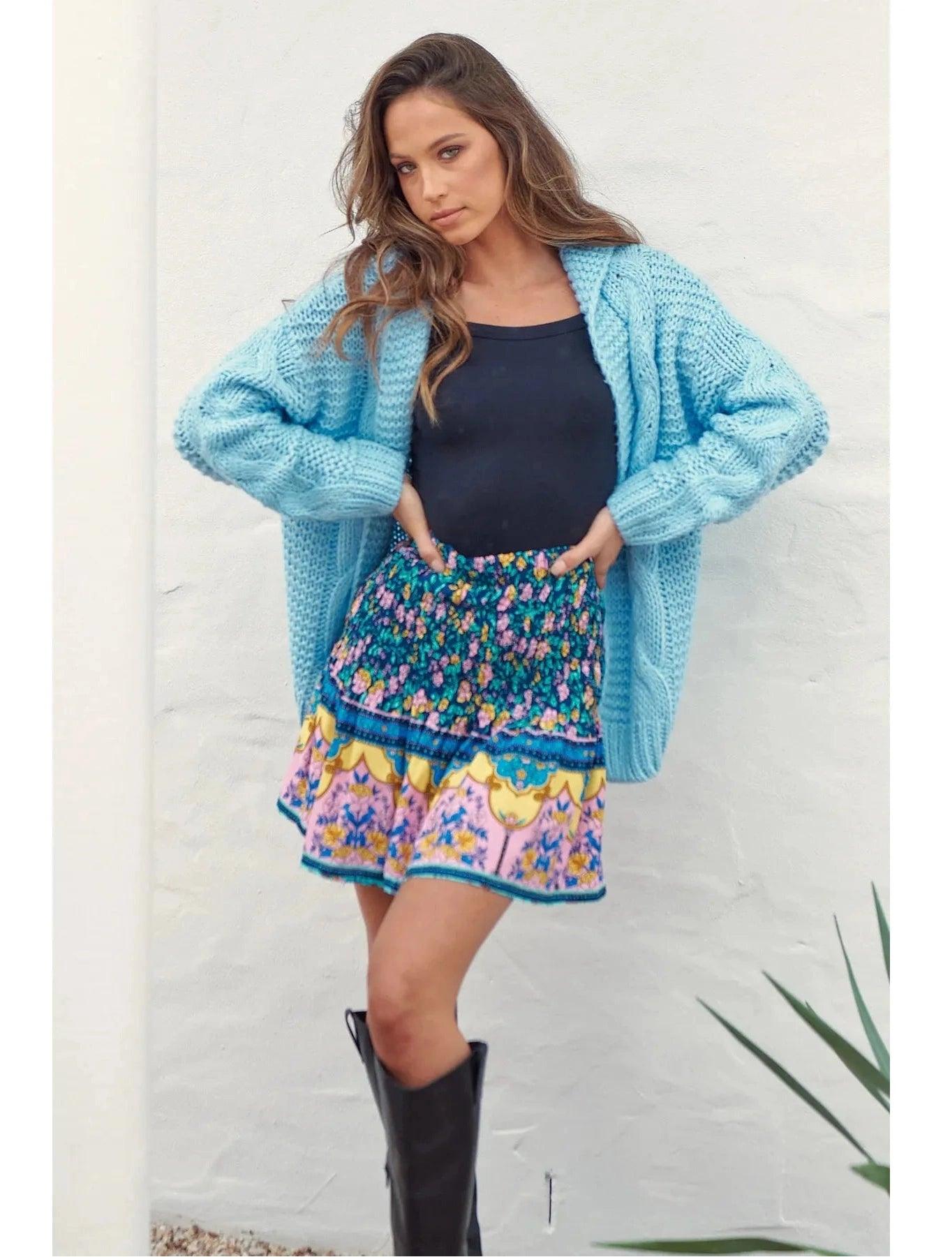 JAASE Posy Print Becca Mini Skirt - Blue denim skirt classic
