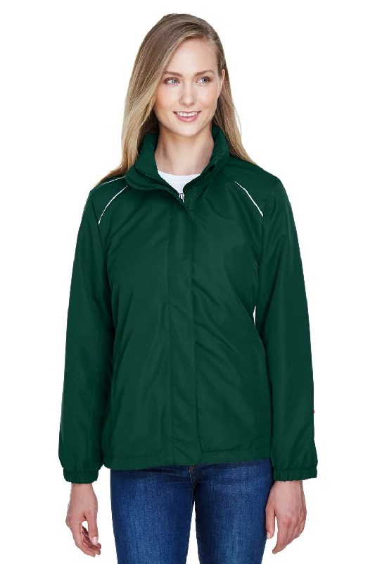 Core 365 Womens Profile Water Resistant Full Zip Hooded Jacket - Forest Green Belted Jacket Elasticated Jacket Padded Jacket