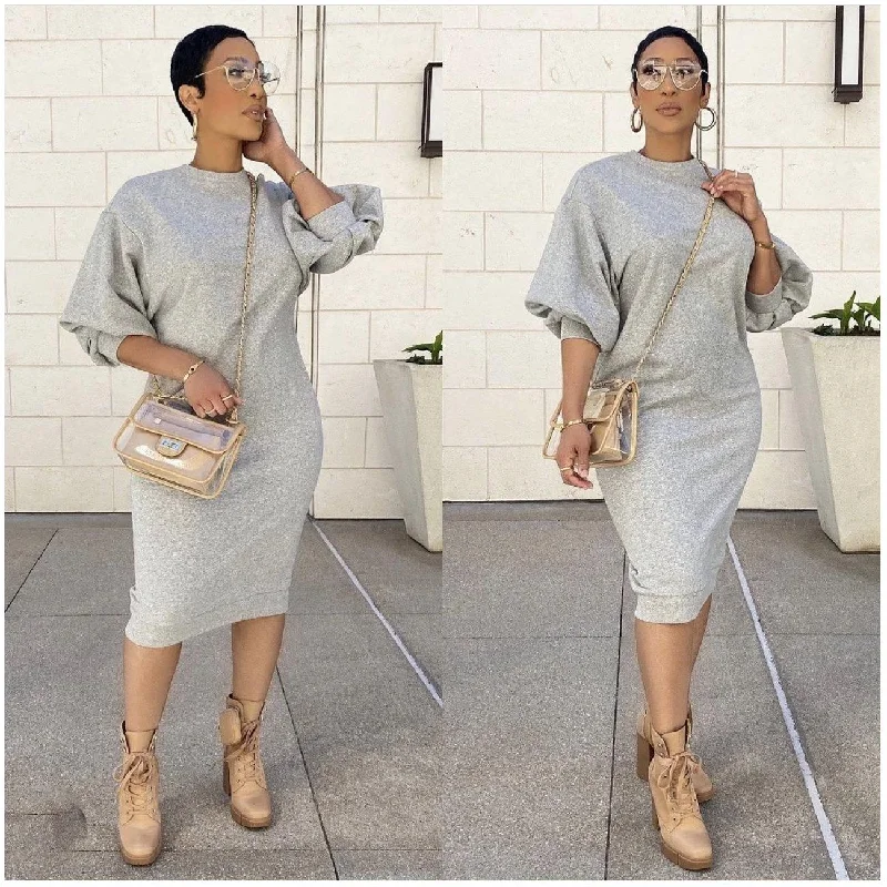 Puff Sleeve Sweater Dress  Thin Thick Dense
