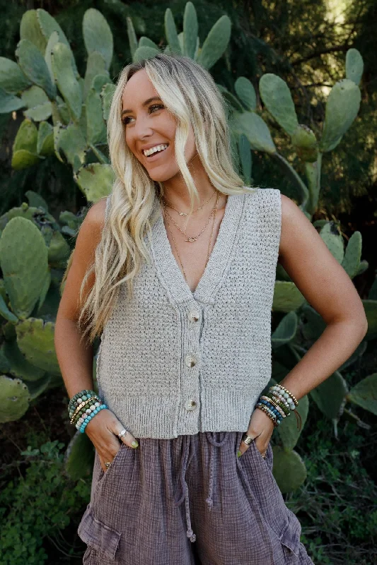 Aire Sweater Vest - Taupe Notch Collar Peter Pan Collar Cowl Neck