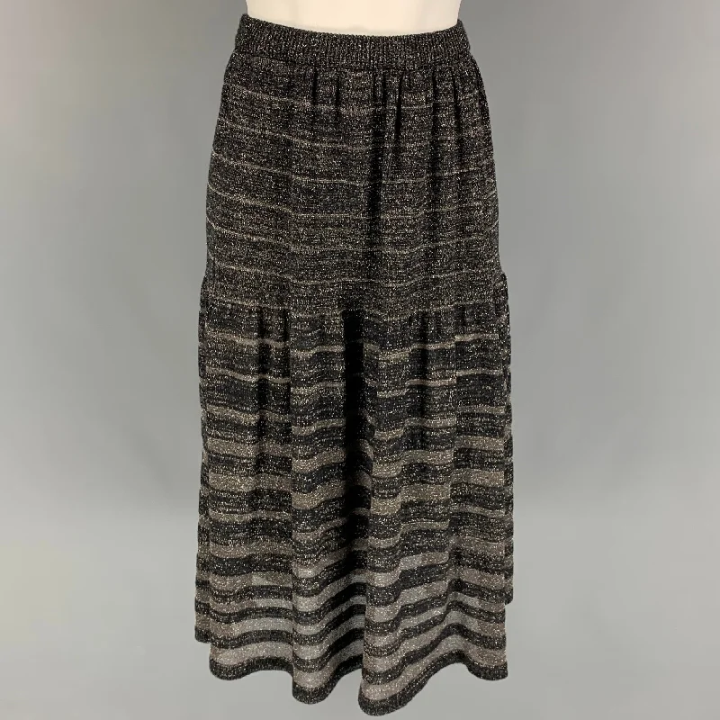 KENZO Size S Black Acrylic Blend Stripe Elastic Waistband Mid-Calf Skirt mini skirt trendy